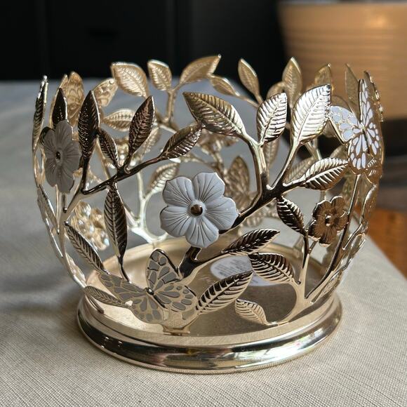 Bath & Body Works Gold Flower Butterfly Round Bowl Globe 3 Wick Candle Holder - Picture 3 of 6